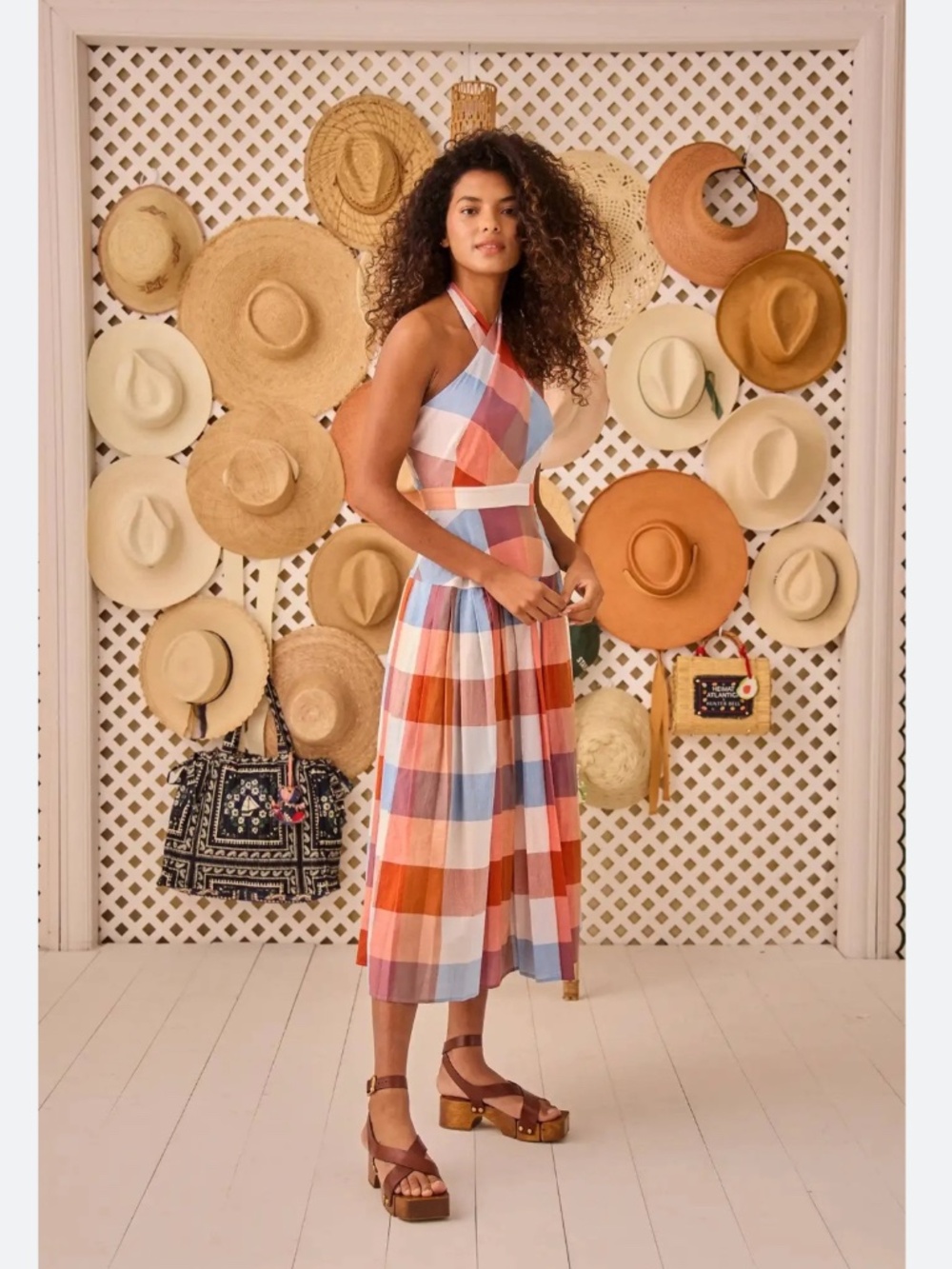 HUNTER BELL Multicolor Gingham Halter Backless Midi Dress - Picture 6 of 11